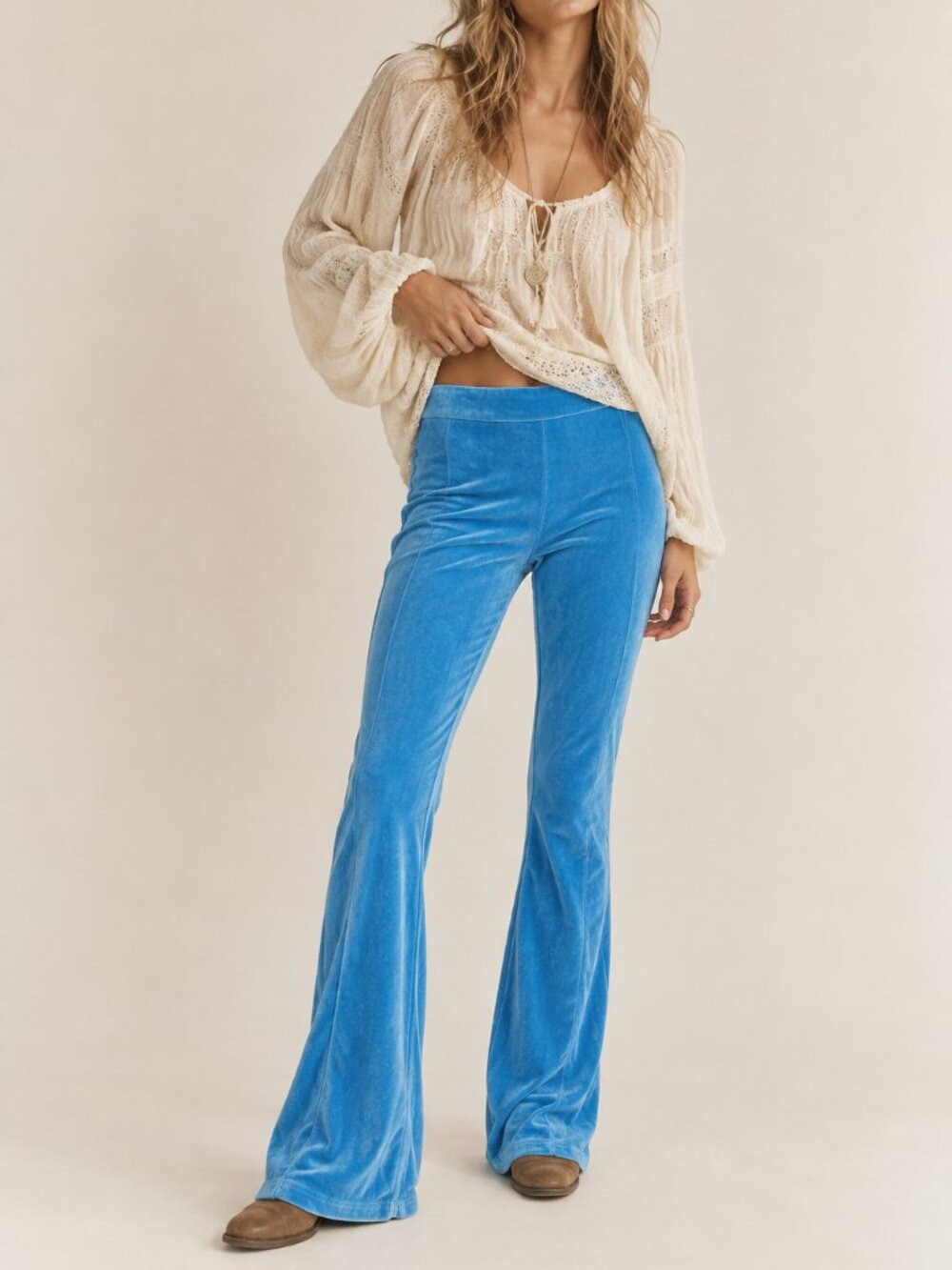 CIDER Baby Blue Velvet Flare Pants Y2K Retro Bell Bottoms Medium NWT